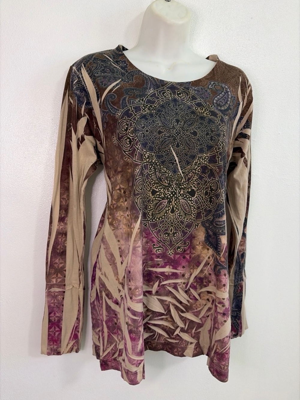 Decree Y2K Boho Paisley Mandala Print Long Sleeve Top Grunge No Size Tag